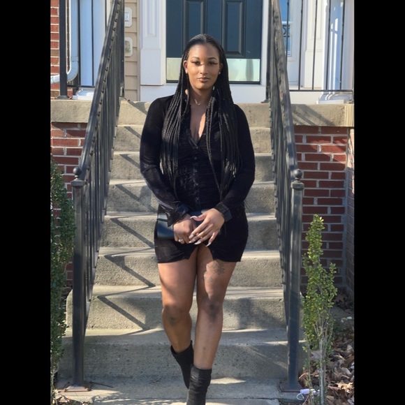 BLACK VELVET CORDUROY SHIRT MINI DRESS - Picture 7 of 7